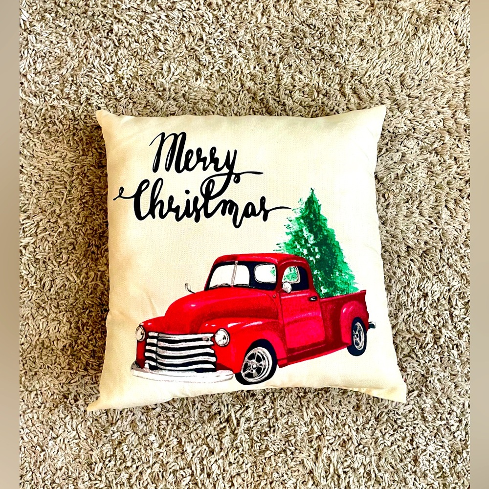Christmas truck decor pillow